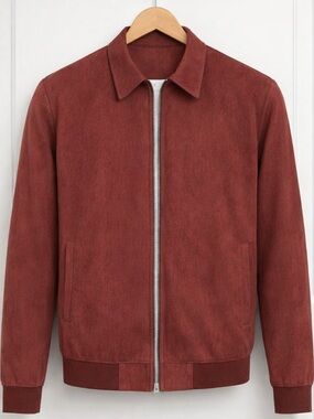 Men's Rust Suede Bomber Jacket - Coofandy Sz S